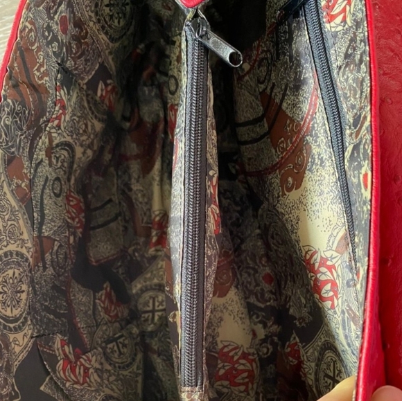 EUC Red Ostrich Embossed Shoulder Bag with Ornate Silver Hardware - Picture 11 of 13